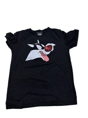 ZARA Looney Tunes Sylvester The Cat Graphic Tee T-Shirt Womens Size M Black